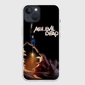 Чехол для iPhone 13 с принтом Эш против демона в Новосибирске,  |  | army of darkness | ash versus evil dead | ash williams | blood | book | boomstick | chainsaw | demon | groovy | gun | monster | necronomicon | zombie | армия тьмы | бензопила | бум палка | демон | зло | зомби | книга | кровь | монстр | некрономикон | ружь