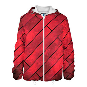 Мужская куртка 3D с принтом Red Boards Texture в Новосибирске, ткань верха — 100% полиэстер, подклад — флис | прямой крой, подол и капюшон оформлены резинкой с фиксаторами, два кармана без застежек по бокам, один большой потайной карман на груди. Карман на груди застегивается на липучку | attrition | boards | comic | dark | gloss | iron | light | metal | red | slabs | texture | wood | абстракция | глянец | дерево | доски | железо | картина | комикс | красный | линии | металл | паттерн | плиты | полосы | потертость | светлый