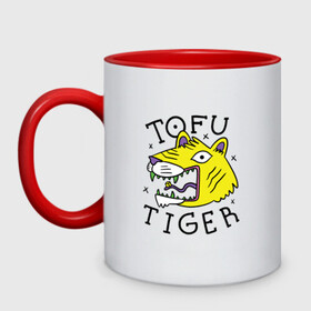 Кружка двухцветная с принтом Tofu Tiger Тигр Сыр Тофу в Новосибирске, керамика | объем — 330 мл, диаметр — 80 мм. Цветная ручка и кайма сверху, в некоторых цветах — вся внутренняя часть | Тематика изображения на принте: amur tiger | art | japan | japanese | tattoo | абстрактный принт | абстракция | амурский тигр | арт | детский рисунок | желтый тигр | животные | зубы | клыки | скетч | татуировка | татуировка тигра | тигр ест | тигры