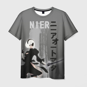 Мужская футболка 3D с принтом nier в Новосибирске, 100% полиэфир | прямой крой, круглый вырез горловины, длина до линии бедер | 2b | ahegao | anime | girl | nier automata | replicant | waifu | аниме | ахегао | нир автомата | отаку | охегао | тян | тяночка