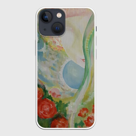 Чехол для iPhone 13 mini с принтом Девушка в розах в Новосибирске,  |  | ангелы | девушка | душа | картина | лето | птицы | розы | цветы