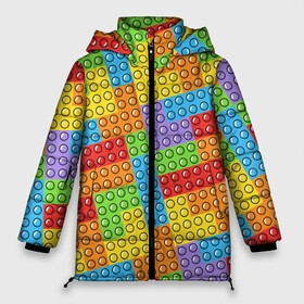 Женская зимняя куртка Oversize с принтом POP IT SIMPLE DIMPLE в Новосибирске, верх — 100% полиэстер; подкладка — 100% полиэстер; утеплитель — 100% полиэстер | длина ниже бедра, силуэт Оверсайз. Есть воротник-стойка, отстегивающийся капюшон и ветрозащитная планка. 

Боковые карманы с листочкой на кнопках и внутренний карман на молнии | dimple | pop | pop it | simple | squish | димпл | поп | поп ит | симпл | сквиш