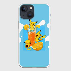 Чехол для iPhone 13 mini с принтом Пикачу в лимонаде в Новосибирске,  |  | anime | picachu | pikachu | аниме | милый | пика | пикачу | покебол | покемон