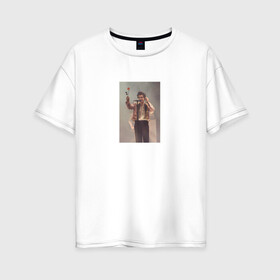 Женская футболка хлопок Oversize с принтом HARRY STYLES в Новосибирске, 100% хлопок | свободный крой, круглый ворот, спущенный рукав, длина до линии бедер
 | Тематика изображения на принте: harry | one direction | rose