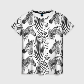 Женская футболка 3D с принтом Зебра в Новосибирске, 100% полиэфир ( синтетическое хлопкоподобное полотно) | прямой крой, круглый вырез горловины, длина до линии бедер | животное | зебра | зоопарк | полосатый | полоски | черно белый
