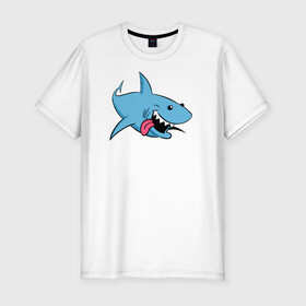 Мужская футболка хлопок Slim с принтом Акуленок в Новосибирске, 92% хлопок, 8% лайкра | приталенный силуэт, круглый вырез ворота, длина до линии бедра, короткий рукав | maneater | акулы | иллюстрация | мег
