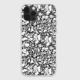 Чехол для iPhone 12 Pro с принтом Абстрактная жидкость в Новосибирске, силикон | область печати: задняя сторона чехла, без боковых панелей | Тематика изображения на принте: абстрактный | вода | геометрический | геометрия | дырки | жидкость | нейрографика | петли | плазма | пузыри | пятна | черно белый