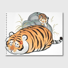 Альбом для рисования с принтом Дикая семейка в Новосибирске, 100% бумага
 | матовая бумага, плотность 200 мг. | арт | бамбук | камень | камни | рисунок | семья больших котиков | семья котиков | тигр | тигрёнок | тигриная семейка | тигриная семья | тигры