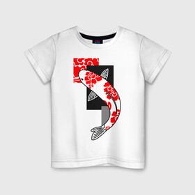 Детская футболка хлопок с принтом Карп кои с японским узором в Новосибирске, 100% хлопок | круглый вырез горловины, полуприлегающий силуэт, длина до линии бедер | carp | fish | japan | koi | карп | карп кои | пион | рыба | узор | япония