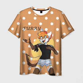 Мужская футболка 3D с принтом Furry fox guy в Новосибирске, 100% полиэфир | прямой крой, круглый вырез горловины, длина до линии бедер | animal | anthro | covered in fur | fox | furry | fursuit | лис | покрытый мехом | фурри
