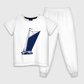 Детская пижама хлопок с принтом Парусная лодка синяя в Новосибирске, 100% хлопок |  брюки и футболка прямого кроя, без карманов, на брюках мягкая резинка на поясе и по низу штанин
 | sailboat | кораблик | корабль | лодка | парус | парусная лодка | тату | татуировка