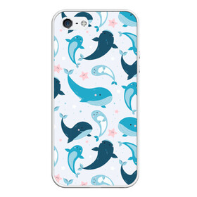 Чехол для iPhone 5/5S матовый с принтом Киты и тюлени в Новосибирске, Силикон | Область печати: задняя сторона чехла, без боковых панелей | whale | белый кит | кит | киты | корабли | кораблики | маяк | морские | паттерн | синий кит | чайки