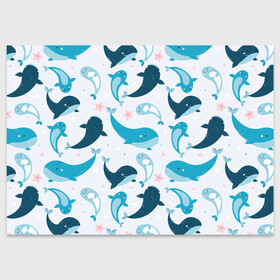 Поздравительная открытка с принтом Киты и тюлени в Новосибирске, 100% бумага | плотность бумаги 280 г/м2, матовая, на обратной стороне линовка и место для марки
 | Тематика изображения на принте: whale | белый кит | кит | киты | корабли | кораблики | маяк | морские | паттерн | синий кит | чайки