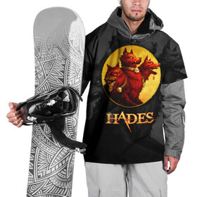 Накидка на куртку 3D с принтом Hades wolf в Новосибирске, 100% полиэстер |  | Тематика изображения на принте: hades | roguelike | бесконечные круги ада | волк | компьютерная игра | красный | трехглавый