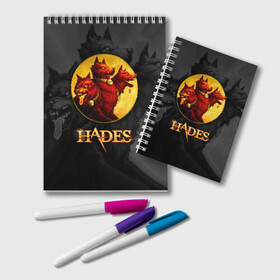 Блокнот с принтом Hades wolf в Новосибирске, 100% бумага | 48 листов, плотность листов — 60 г/м2, плотность картонной обложки — 250 г/м2. Листы скреплены удобной пружинной спиралью. Цвет линий — светло-серый
 | Тематика изображения на принте: hades | roguelike | бесконечные круги ада | волк | компьютерная игра | красный | трехглавый