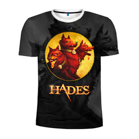 Мужская футболка 3D спортивная с принтом Hades wolf в Новосибирске, 100% полиэстер с улучшенными характеристиками | приталенный силуэт, круглая горловина, широкие плечи, сужается к линии бедра | hades | roguelike | бесконечные круги ада | волк | компьютерная игра | красный | трехглавый