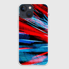 Чехол для iPhone 13 mini с принтом АНАГЛИФ И НИЧЕГО БОЛЬШЕ в Новосибирске,  |  | anaglyph | glitch. | red and blue | абстракция | анаглиф | глитч | графический эффект | красный синий | неон | свечение | фонари