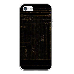 Чехол для iPhone 5/5S матовый с принтом золотые узоры в Новосибирске, Силикон | Область печати: задняя сторона чехла, без боковых панелей | fractal | квадрат | кольца | линии | полоска