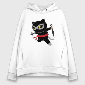 Женское худи Oversize хлопок с принтом Ninja Cat в Новосибирске, френч-терри — 70% хлопок, 30% полиэстер. Мягкий теплый начес внутри —100% хлопок | боковые карманы, эластичные манжеты и нижняя кромка, капюшон на магнитной кнопке | animal | cat | cute | kitty | meow | ninja | друг | животные | киска | китти | кот | котенок | котик | котэ | кошечка | кошка | лев | леопард | милый | мур | мяу | ниндзя | пантера | питомец | рысь | тигр