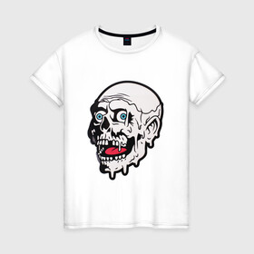 Женская футболка хлопок с принтом Ужасный и неповторимый в Новосибирске, 100% хлопок | прямой крой, круглый вырез горловины, длина до линии бедер, слегка спущенное плечо | hallowen | слизь | стикер | ужас | череп