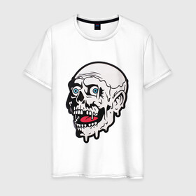 Мужская футболка хлопок с принтом Ужасный и неповторимый в Новосибирске, 100% хлопок | прямой крой, круглый вырез горловины, длина до линии бедер, слегка спущенное плечо. | hallowen | слизь | стикер | ужас | череп