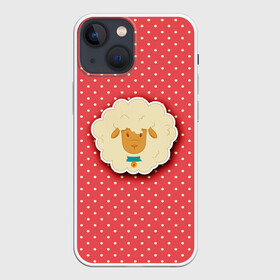 Чехол для iPhone 13 mini с принтом Овечка в Новосибирске,  |  | арт | белая | белое животное | белый горох | горох | овечка | овца | пушистая | пушистик | рисунок | рисунок горошек