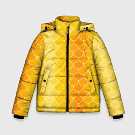 Зимняя куртка для мальчиков 3D с принтом Желтая чешуя в Новосибирске, ткань верха — 100% полиэстер; подклад — 100% полиэстер, утеплитель — 100% полиэстер | длина ниже бедра, удлиненная спинка, воротник стойка и отстегивающийся капюшон. Есть боковые карманы с листочкой на кнопках, утяжки по низу изделия и внутренний карман на молнии. 

Предусмотрены светоотражающий принт на спинке, радужный светоотражающий элемент на пуллере молнии и на резинке для утяжки | Тематика изображения на принте: fish | water | вода | желтая | море | морское | рыба | рыбка | чешуя