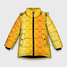 Зимняя куртка для девочек 3D с принтом Желтая чешуя в Новосибирске, ткань верха — 100% полиэстер; подклад — 100% полиэстер, утеплитель — 100% полиэстер. | длина ниже бедра, удлиненная спинка, воротник стойка и отстегивающийся капюшон. Есть боковые карманы с листочкой на кнопках, утяжки по низу изделия и внутренний карман на молнии. 

Предусмотрены светоотражающий принт на спинке, радужный светоотражающий элемент на пуллере молнии и на резинке для утяжки. | Тематика изображения на принте: fish | water | вода | желтая | море | морское | рыба | рыбка | чешуя