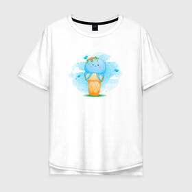 Мужская футболка хлопок Oversize с принтом Осьминог в стаканчике в Новосибирске, 100% хлопок | свободный крой, круглый ворот, “спинка” длиннее передней части | Тематика изображения на принте: cute | octopus | милый | морское | осьминог | осьминожка | паттерн | тентакли | щупальца