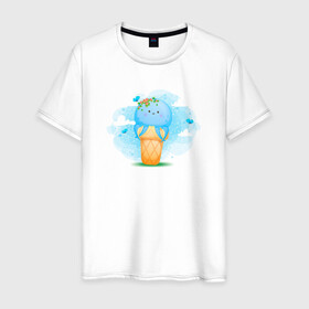 Мужская футболка хлопок с принтом Осьминог в стаканчике в Новосибирске, 100% хлопок | прямой крой, круглый вырез горловины, длина до линии бедер, слегка спущенное плечо. | cute | octopus | милый | морское | осьминог | осьминожка | паттерн | тентакли | щупальца