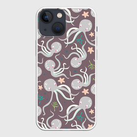 Чехол для iPhone 13 mini с принтом Осьминоги в Новосибирске,  |  | cute | octopus | милый | морское | осьминог | осьминожка | паттерн | тентакли | щупальца