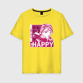 Женская футболка хлопок Oversize с принтом Happy Sad Anime Girl Kanji в Новосибирске, 100% хлопок | свободный крой, круглый ворот, спущенный рукав, длина до линии бедер
 | anime | chibi | cute | girls | happiness | im happy | japan | japanese | kawaii | manga | waifu | анимешник | анимешница | грусть | девочки | девушки | иероглифы | кандзи | лица | манга | настроение | рисунок в стиле аниме | счастье | типичная 
