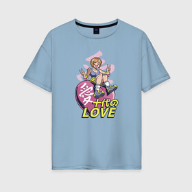 Женская футболка хлопок Oversize с принтом Kawaii Heart Anime Love в Новосибирске, 100% хлопок | свободный крой, круглый ворот, спущенный рукав, длина до линии бедер
 | anime | chibi | in love | japan | japanese | kanji | kawaii | manga | mood | waifu | анимешник | анимешница | влюблена | влюблённость | кандзи | любовь | манга | настроение | рисунок в стиле аниме | розовое сердце | сердце