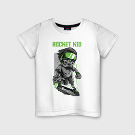 Детская футболка хлопок с принтом Rocket kid в Новосибирске, 100% хлопок | круглый вырез горловины, полуприлегающий силуэт, длина до линии бедер | арт | графика | дети | ребенок | скейт | человек