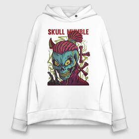 Женское худи Oversize хлопок с принтом Skull mumble в Новосибирске, френч-терри — 70% хлопок, 30% полиэстер. Мягкий теплый начес внутри —100% хлопок | боковые карманы, эластичные манжеты и нижняя кромка, капюшон на магнитной кнопке | ари | графика | зомби | кости | скелет | череп