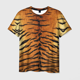 Мужская футболка 3D с принтом Шкура Тигра в Новосибирске, 100% полиэфир | прямой крой, круглый вырез горловины, длина до линии бедер | Тематика изображения на принте: animal | skin | tiger | раскрас | тигр