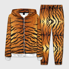 Мужской костюм 3D с принтом Шкура Тигра в Новосибирске, 100% полиэстер | Манжеты и пояс оформлены тканевой резинкой, двухслойный капюшон со шнурком для регулировки, карманы спереди | Тематика изображения на принте: animal | skin | tiger | раскрас | тигр