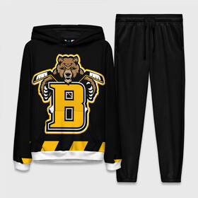 Женский костюм 3D (с толстовкой) с принтом BOSTON BRUINS в Новосибирске,  |  | black | boston | bruins | hockey | ice | logo | nhl | sport | usa | бостон | брюинз | кубок | логотип | медведь | нхл | спорт | стэнли | хоккей