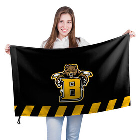 Флаг 3D с принтом BOSTON BRUINS в Новосибирске, 100% полиэстер | плотность ткани — 95 г/м2, размер — 67 х 109 см. Принт наносится с одной стороны | black | boston | bruins | hockey | ice | logo | nhl | sport | usa | бостон | брюинз | кубок | логотип | медведь | нхл | спорт | стэнли | хоккей