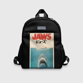 Детский рюкзак 3D с принтом Jaws Japan в Новосибирске, 100% полиэстер | лямки с регулируемой длиной, сверху петелька, чтобы рюкзак можно было повесить на вешалку. Основное отделение закрывается на молнию, как и внешний карман. Внутри дополнительный карман. По бокам два дополнительных кармашка | jaws | jaws 2 | jaws movie | кино | челюсти | челюсти 2 | челюсти фильм