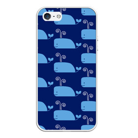 Чехол для iPhone 5/5S матовый с принтом Киты в Новосибирске, Силикон | Область печати: задняя сторона чехла, без боковых панелей | whale | белый кит | кит | киты | морские | паттерн | синий кит