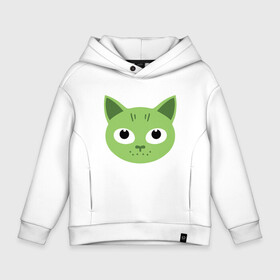 Детское худи Oversize хлопок с принтом Green Cat в Новосибирске, френч-терри — 70% хлопок, 30% полиэстер. Мягкий теплый начес внутри —100% хлопок | боковые карманы, эластичные манжеты и нижняя кромка, капюшон на магнитной кнопке | animal | cat | cute | kitty | meow | друг | животные | киска | китти | кот | котенок | котик | котэ | кошечка | кошка | лев | леопард | милый | мур | мяу | пантера | питомец | рысь | тигр