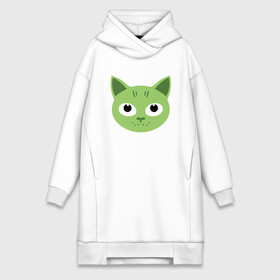 Платье-худи хлопок с принтом Green Cat в Новосибирске,  |  | animal | cat | cute | kitty | meow | друг | животные | киска | китти | кот | котенок | котик | котэ | кошечка | кошка | лев | леопард | милый | мур | мяу | пантера | питомец | рысь | тигр