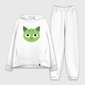 Женский костюм хлопок Oversize с принтом Green Cat в Новосибирске,  |  | animal | cat | cute | kitty | meow | друг | животные | киска | китти | кот | котенок | котик | котэ | кошечка | кошка | лев | леопард | милый | мур | мяу | пантера | питомец | рысь | тигр