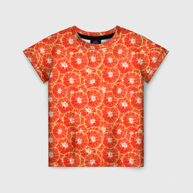 Детская футболка 3D с принтом Красный Апельсин в Новосибирске, 100% гипоаллергенный полиэфир | прямой крой, круглый вырез горловины, длина до линии бедер, чуть спущенное плечо, ткань немного тянется | orange | red | апельсин | красный | цитрусы