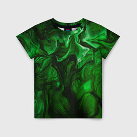 Детская футболка 3D с принтом Кислотные разводы в Новосибирске, 100% гипоаллергенный полиэфир | прямой крой, круглый вырез горловины, длина до линии бедер, чуть спущенное плечо, ткань немного тянется | acid | green | зеленые | кислоты | разводы
