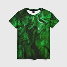 Женская футболка 3D с принтом Кислотные разводы в Новосибирске, 100% полиэфир ( синтетическое хлопкоподобное полотно) | прямой крой, круглый вырез горловины, длина до линии бедер | acid | green | зеленые | кислоты | разводы