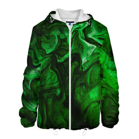 Мужская куртка 3D с принтом Кислотные разводы в Новосибирске, ткань верха — 100% полиэстер, подклад — флис | прямой крой, подол и капюшон оформлены резинкой с фиксаторами, два кармана без застежек по бокам, один большой потайной карман на груди. Карман на груди застегивается на липучку | acid | green | зеленые | кислоты | разводы