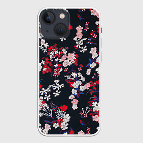 Чехол для iPhone 13 mini с принтом Цветы в Новосибирске,  |  | арт | ночь | рисунок | тёмный фон | цветок | цветы | чёрное | яркие цветы | яркий цветок