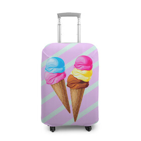 Чехол для чемодана 3D с принтом Мороженое графический фон в Новосибирске, 86% полиэфир, 14% спандекс | двустороннее нанесение принта, прорези для ручек и колес | Тематика изображения на принте: геометрический принт | графический принт | лавандовый | летний | лето | мороженое | мятный | полоска | принт
